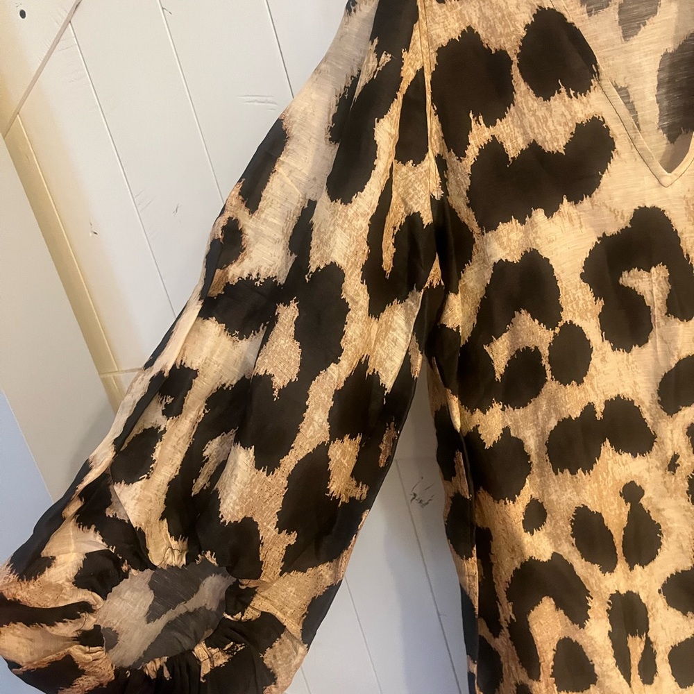 GANNI Beige and Black Animal Print V-Neck Dress - Picture 5 of 7